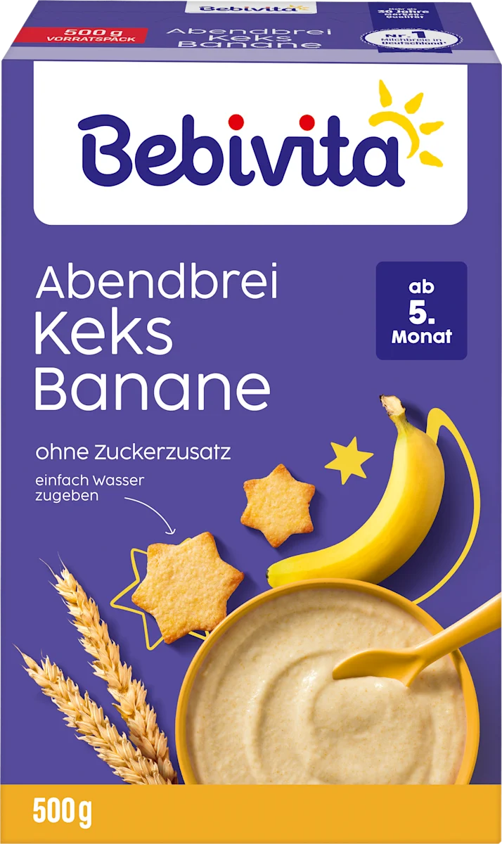 Пшенична молочна каша Bebivita зі смаком печива та банана для дітей з 5 місяців 500 г (МК-002)
