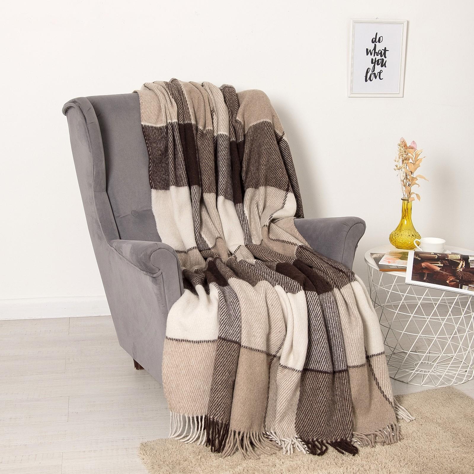 Плед шерстяной Vladi Эльф 200х220 см Бежево-коричневый - фото 1 Плед шерстяной Vladi Эльф 200х220 см Бежево-коричневый - фото 1