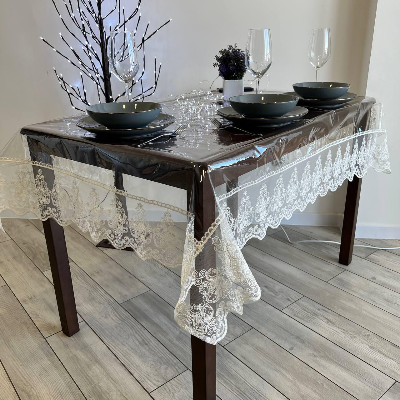 Скатерть с кружевом Ришелье силиконовая прямоугольная 160x300 см (1005M-p5)
