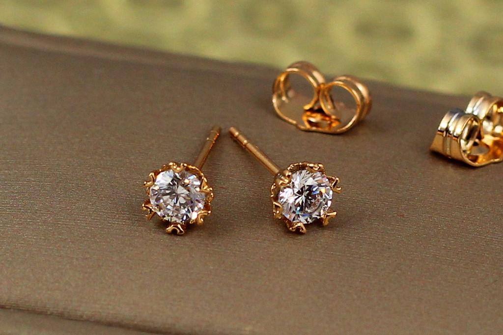 Серьги гвозди Xuping Jewelry фианит 5 мм крепления галочки Золотистый (1933579136)