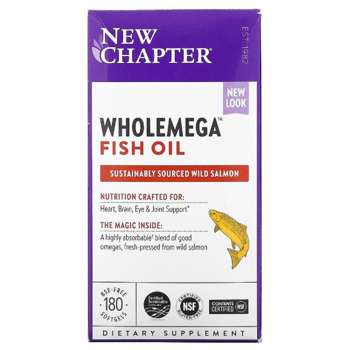 Жир аляскинского лосося Wholemega Alaskan Salmon Oil Chapter 180 желатиновых капсул 1000 мг (NC5000)