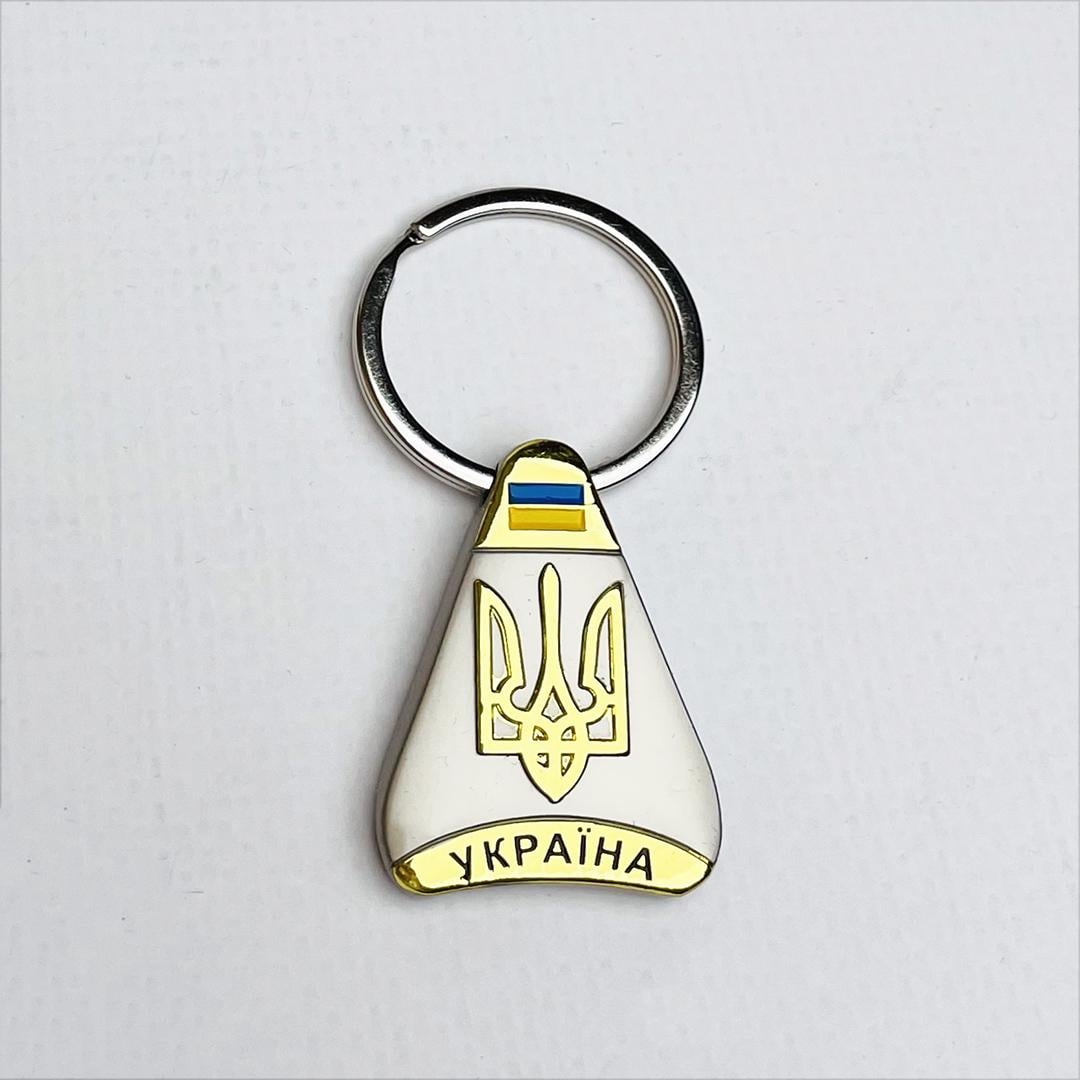 Брелок металевий Україна Герб крапля світле срібло