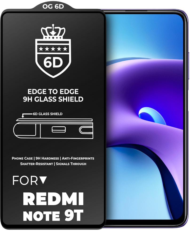 Защитное стекло 6D OG Crown Xiaomi Redmi Note 9T Black (20859)