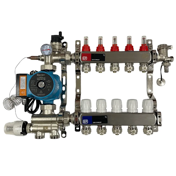 Колектор Europroduct на 5 виходів та змішувальна група з насосом 1"-3/4"