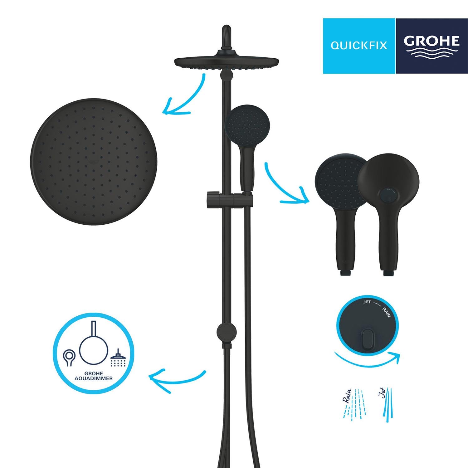 Душевая система без смесителя Grohe QuickFix Vitalio Start 266802431 CV033961 Черный (227558) - фото 3