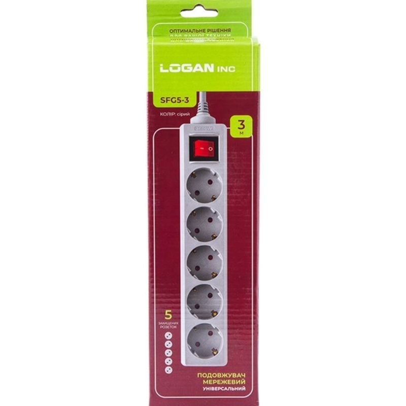 Сетевой фильтр-удлинитель Logan SFG5-3 5 розеток 3 м Gray (28690349) - фото 3 Сетевой фильтр-удлинитель Logan SFG5-3 5 розеток 3 м Gray (28690349) - фото 3