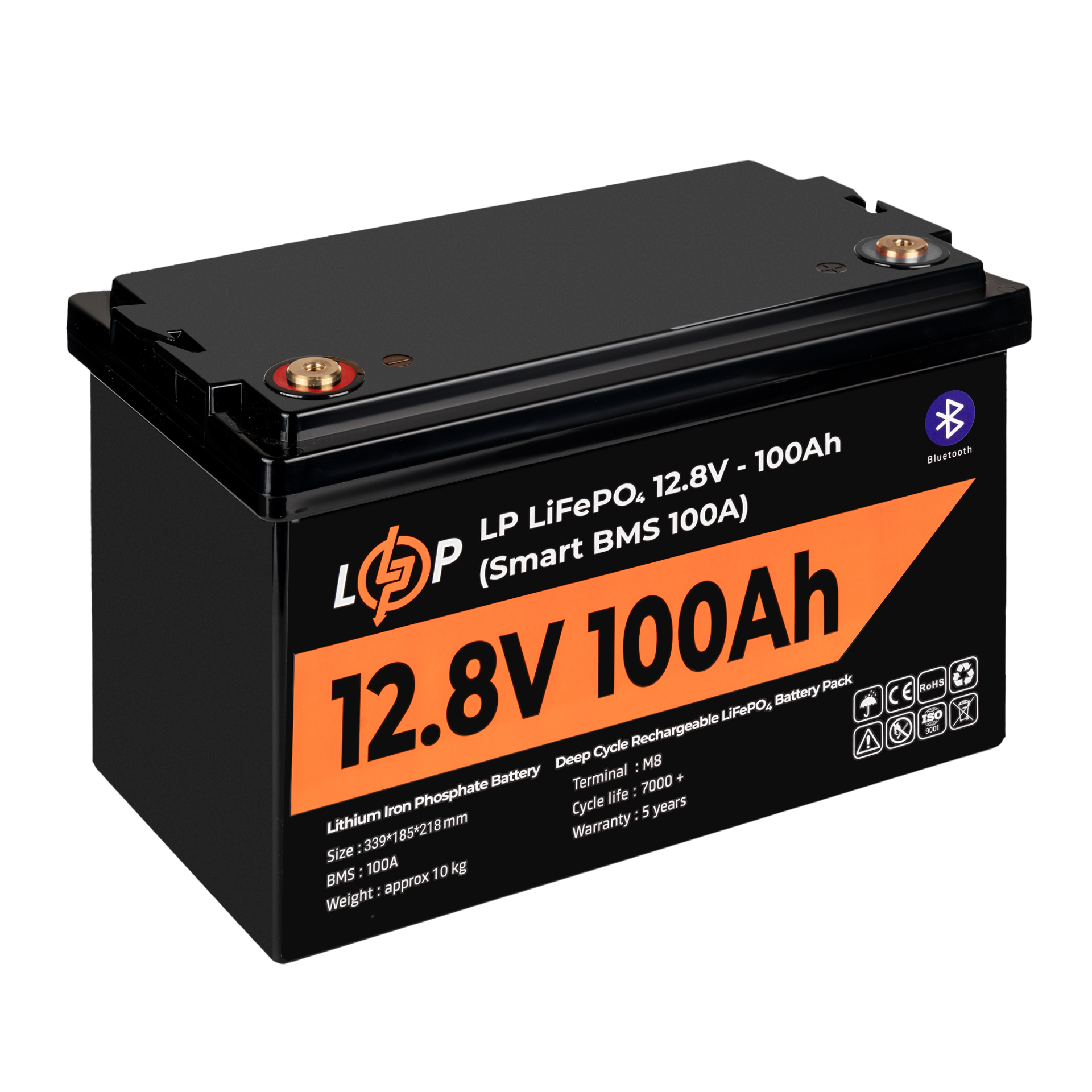 Акумулятор LogicPower LP LiFePO4 12V (12,8V)-100 Ah 1280Wh Smart BMS 100А з BT пластик (26453869)