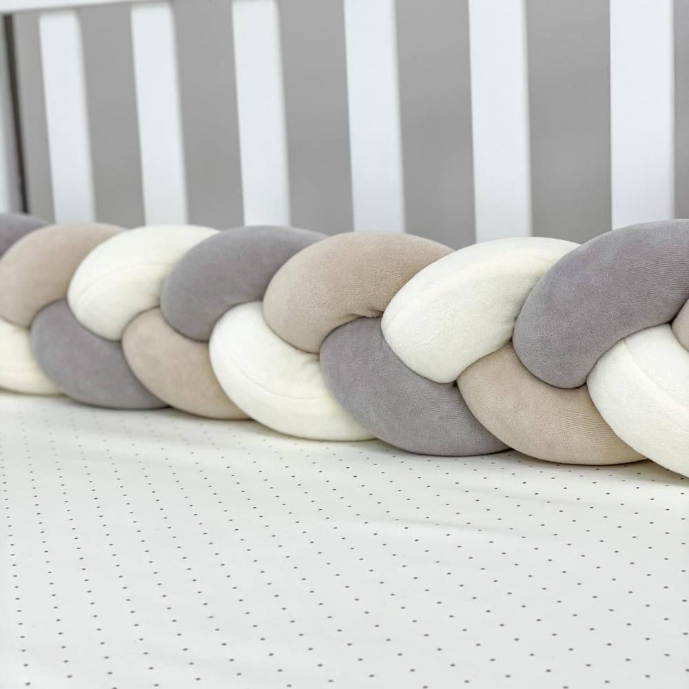 Бортик Коса защита для детской кроватки велюр 120 см Бежевый/Молочный/Серый (0762569)