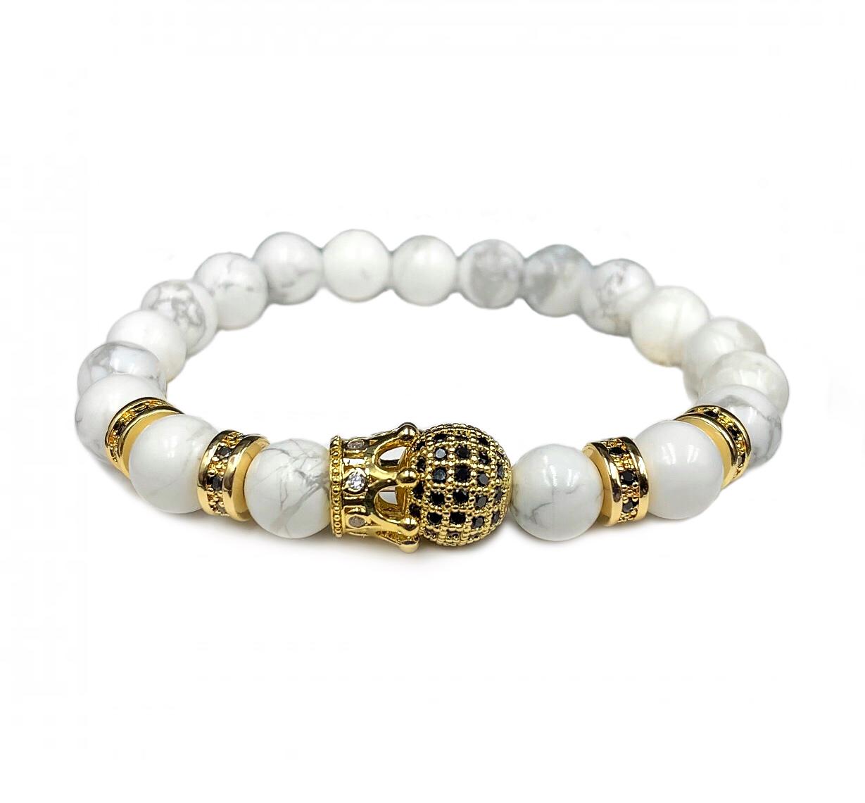 Браслет из кахолонга с короной и пулей р. 14 Белый/Золотой (90123)