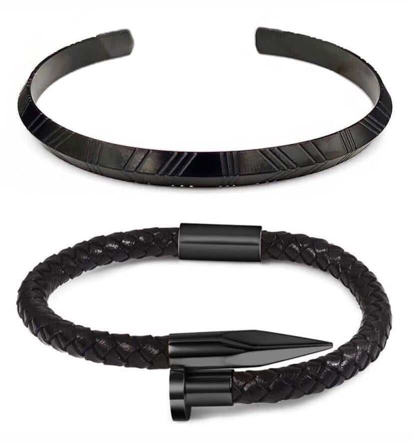 Комплект браслетів зі шкіри та сталі р. 14 (12097)