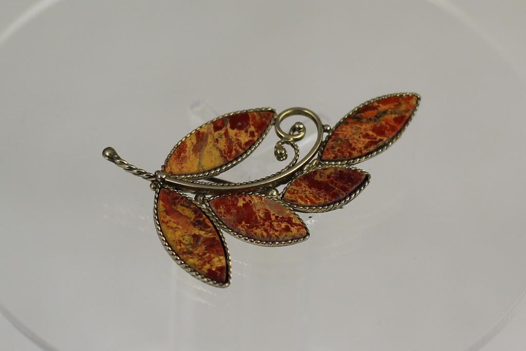 Брошка П'ять листочків яшма Сріблястий (29599800)