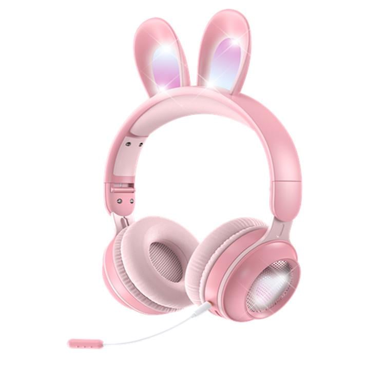 Наушники беспроводные Rabbit Ear KE-01 с LED подсветкой Розовый (KE-01)