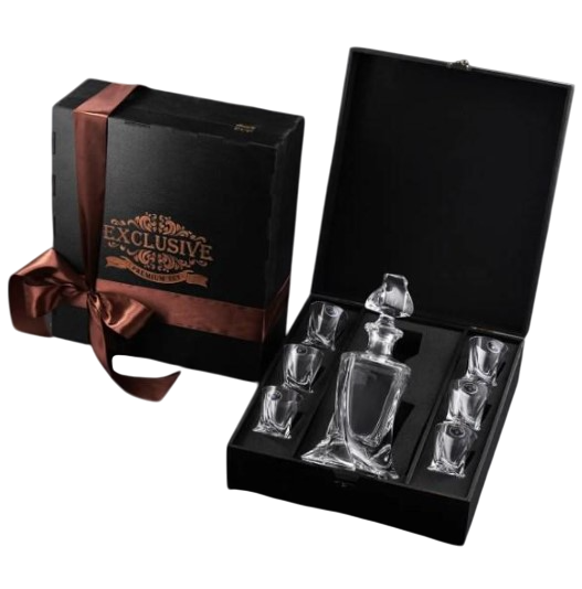 Набор стопок широких хрустальных Bohemia Quadro 55 мл и графин 500 мл