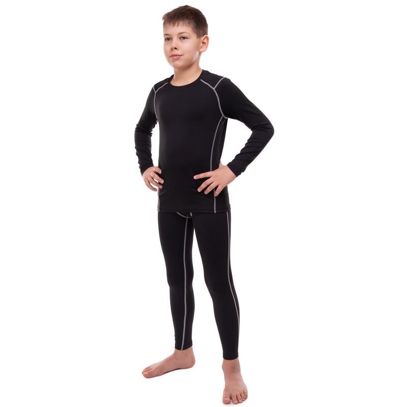 Компрессионная футболка мужская LIDONG UA-500 с длинным рукавом PL р. 26 рост 130-140 см Черный/Серый (6936116101367)