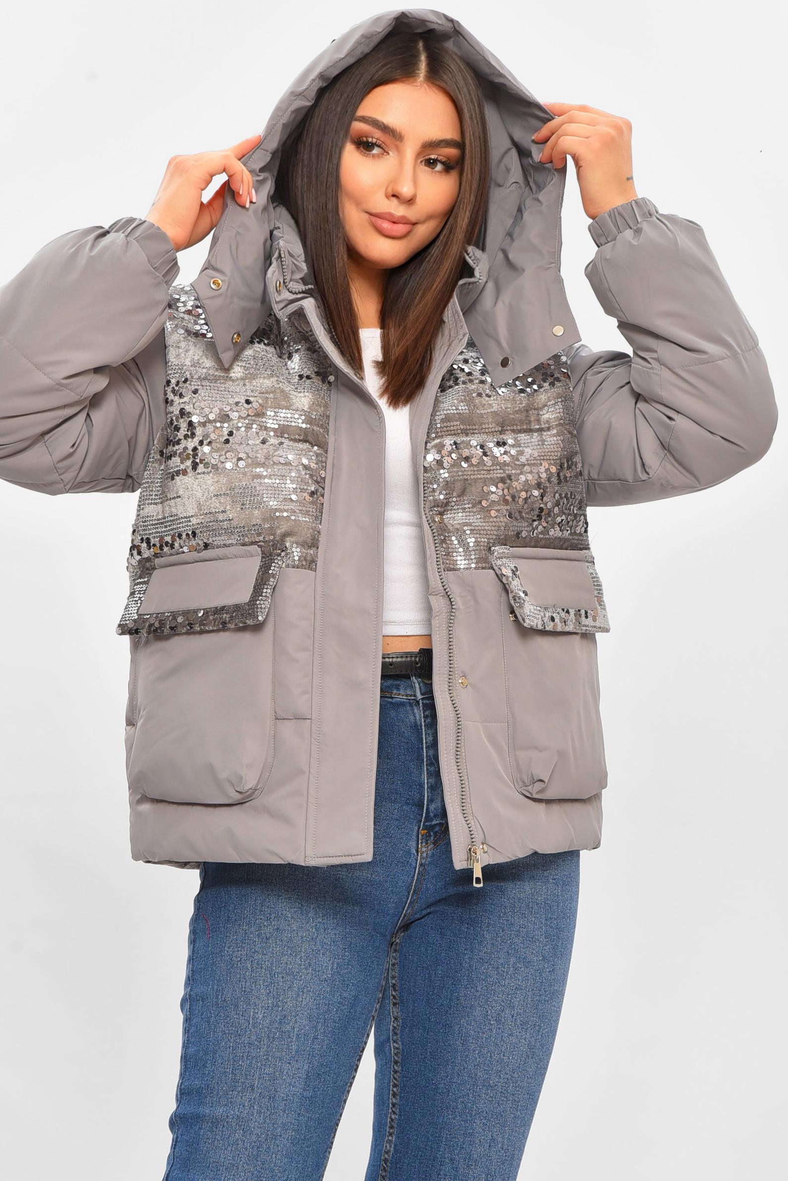 Куртка жіноча демісезонна з паєтками M Сірий (206111) - фото 2 Куртка жіноча демісезонна з паєтками M Сірий (206111) - фото 2