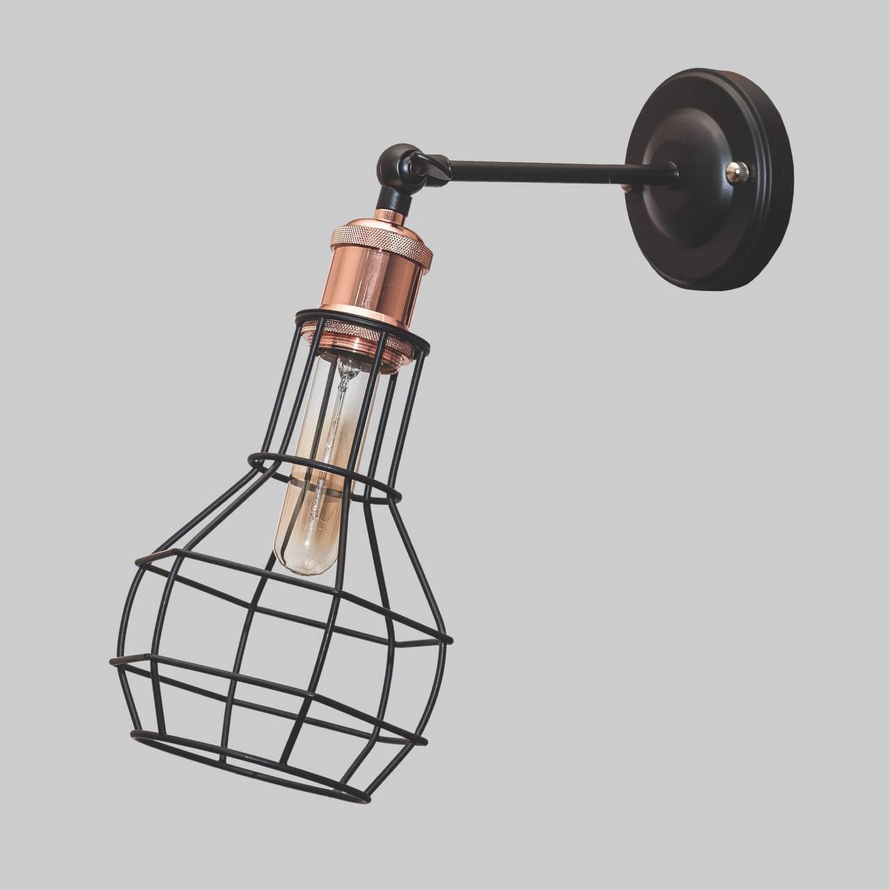 Бра с патроном и плафоном Черный/Розовое золото (56-WPR1618F4-1 ВК)