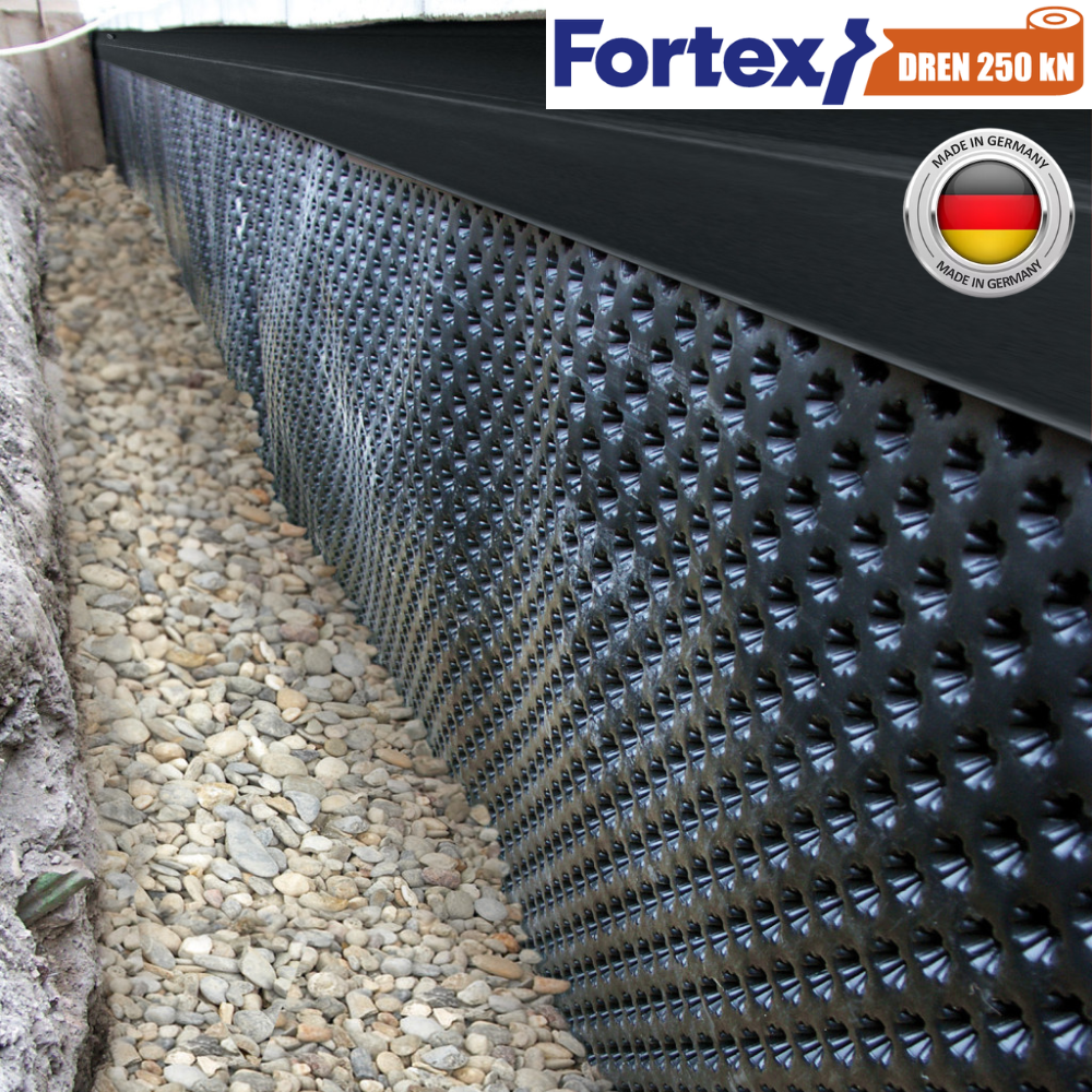 Мембрана для фундамента дренажная с геотекстилем Fortex Dren 250 кН 2x20 м 40 м2 (340050) - фото 8