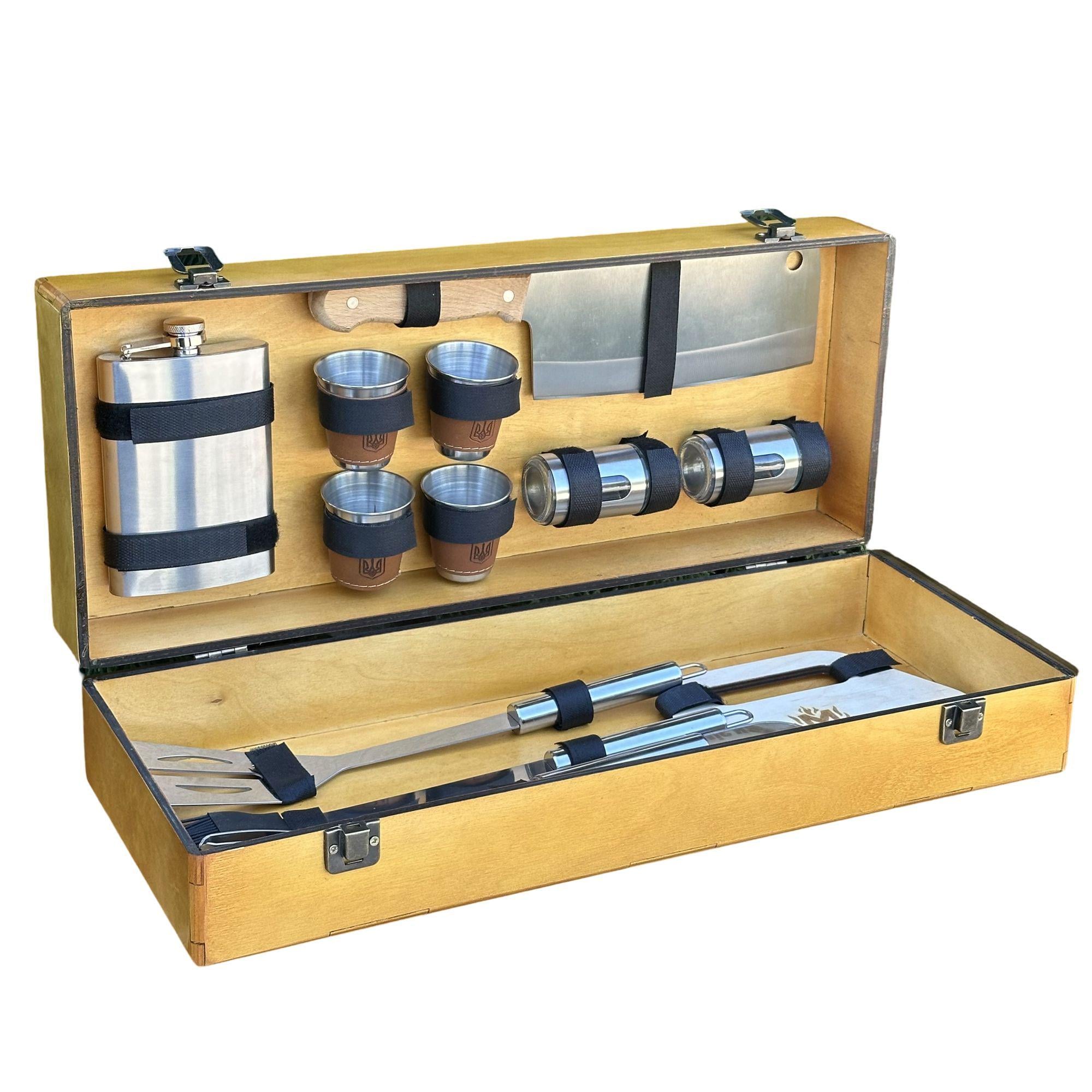 Набір для гриля шампурів у дерев'яному кейсі Mzavod Гриль міні 12 предметів Світле дерево (147-17-1191710000806)