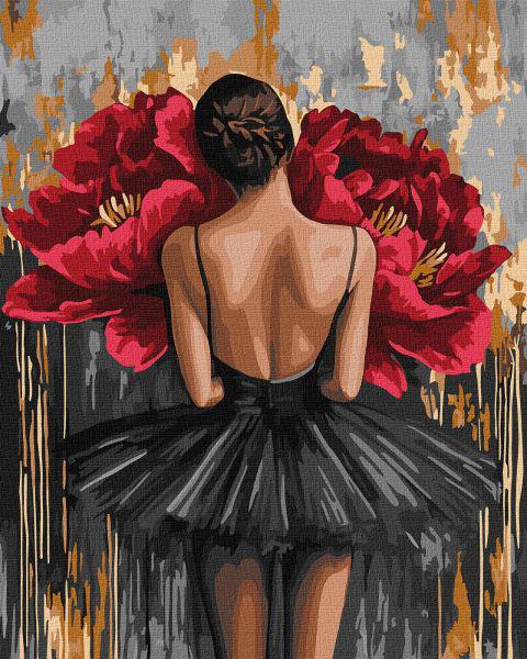 Картина по номерам Ideyka Балерина с красными пионами с красками металлик 40x50 см (Id-KHO8664)