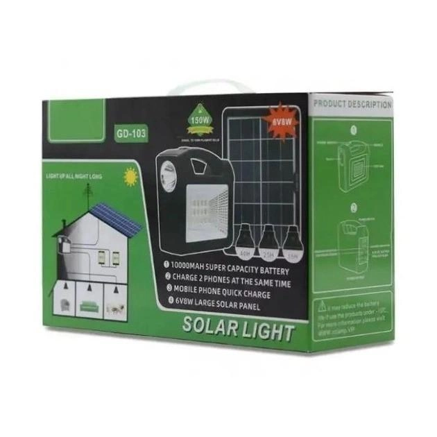 Станция зарядная портативная GDLITE GD-103 с 3 лампами и солнечной панелью