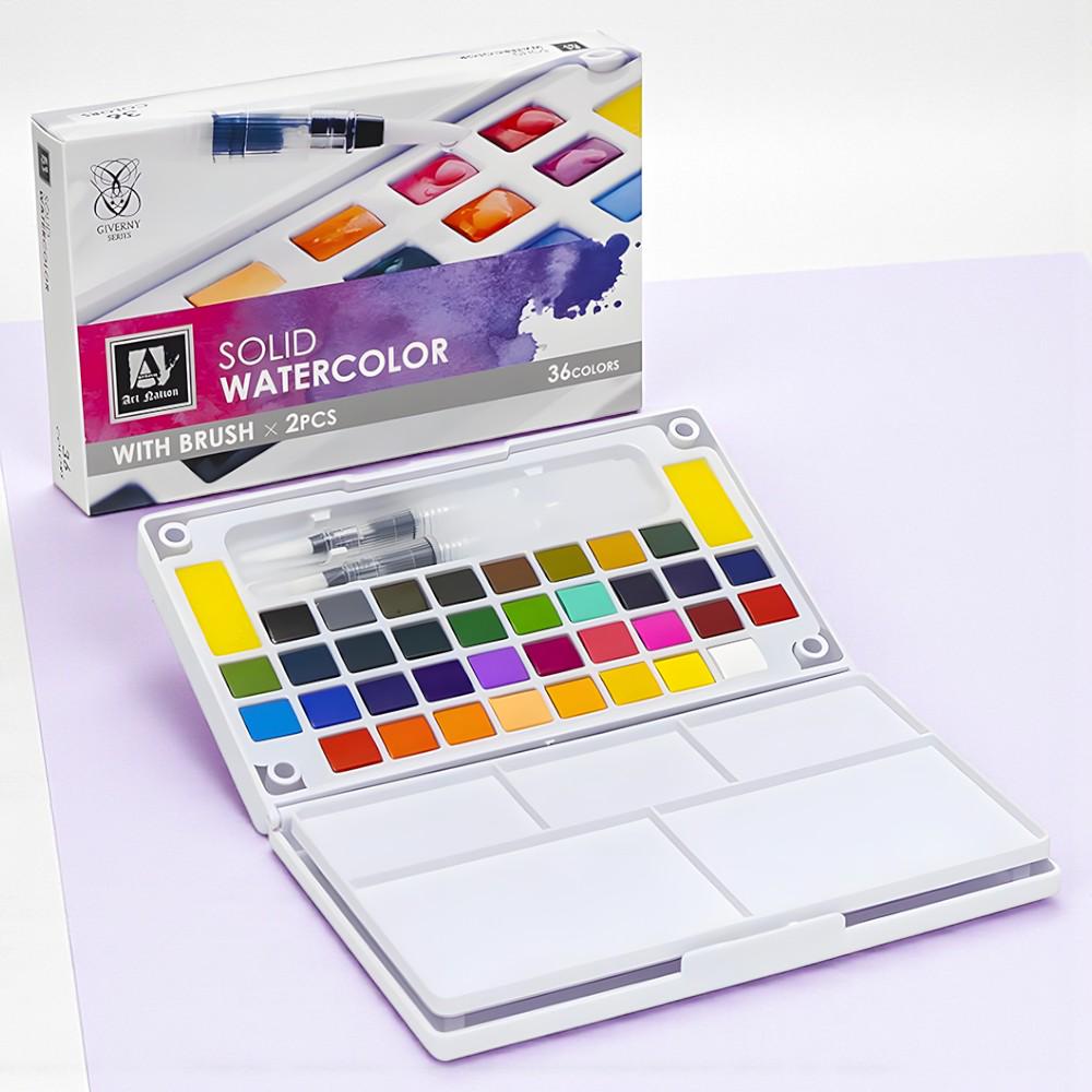 Акварельные краски художественные в кюветах пластиковая коробка с кистью 36 цветов (37-112024)