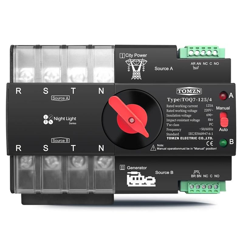 Переключатель ввода резерва автоматический TOMZN I-II 4P 125A 230V АВР для генератора (TOQ7-125/4)