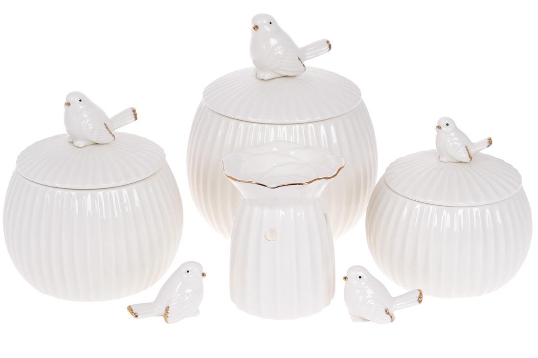 Банка фарфоровая Bonadi с обьемным декором Птичка 1,35 л Белый глянец (727-404) - фото 3 Банка фарфоровая Bonadi с обьемным декором Птичка 1,35 л Белый глянец (727-404) - фото 3
