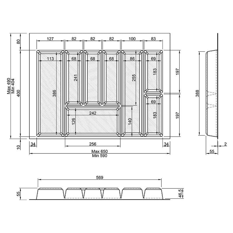 Лоток для столових приладів 650-590 Muller W=700 мм 70 см Антрацит матовий - фото 4 Лоток для столових приладів 650-590 Muller W=700 мм 70 см Антрацит матовий - фото 4
