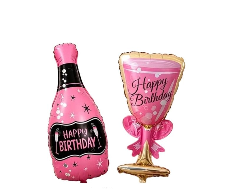 Набор фольгированных шаров бутылка и бокал Happy Birthday Розовый (3106303832)
