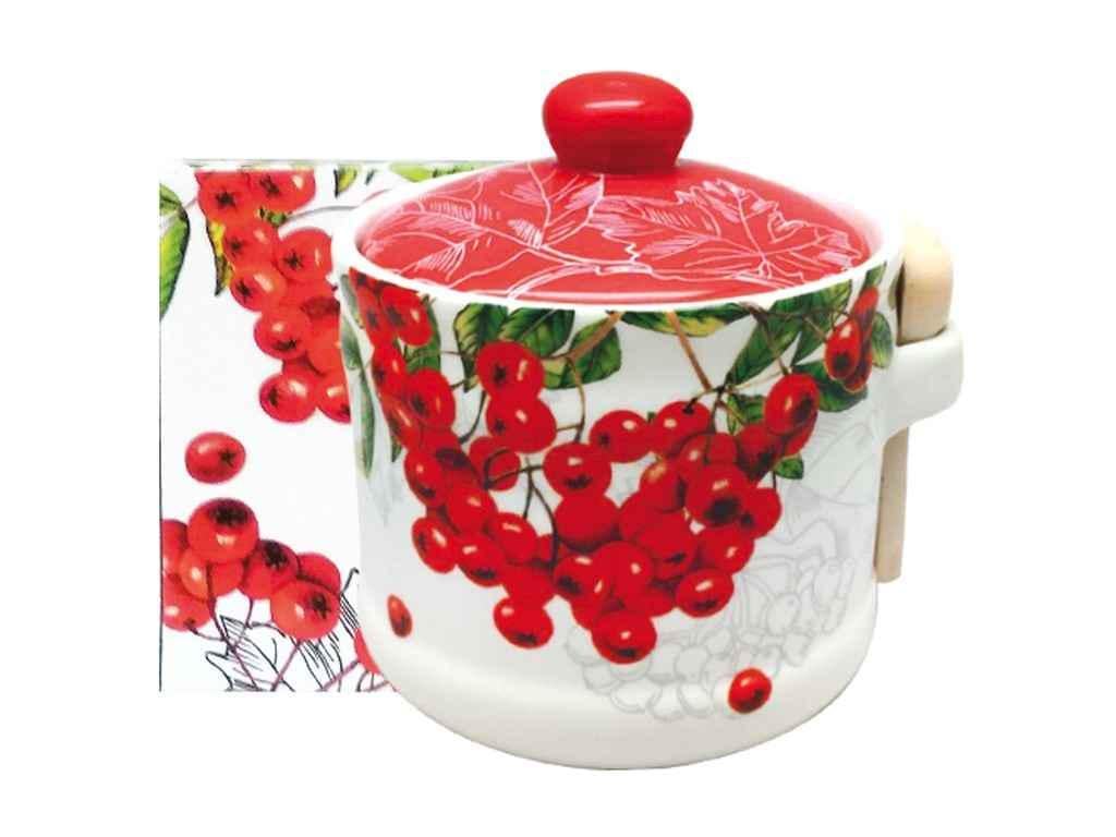 Банка для меда SNT 2370-14 Калина красная с деревянной ложкой 420 мл (756537)