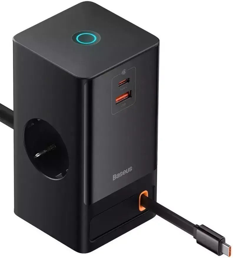 Зарядний пристрій мережевий BASEUS Power Combo Digital Power Strip 2AC/USB/Type-C/Retractable-C with Power Cord PSLR000301 65W 1,5 м Black