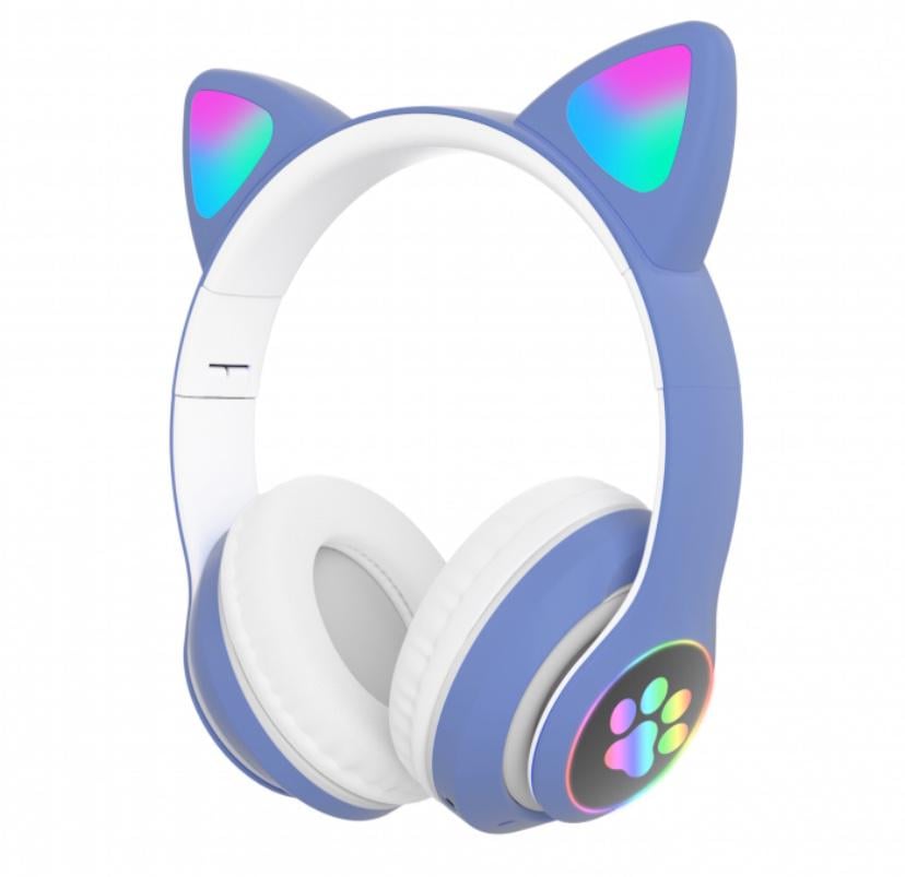 Наушники беспроводные с ушками Cat Ear VZV-23M/7805 с Led подсветкой Синий (30149838С) - фото 1