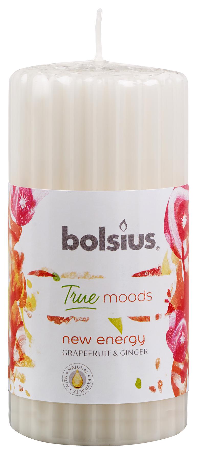 Свеча ароматическая Bolsius True Moods New Energy столбик ребристая 120х58 мм Грейпфрут и имбирь (BOL-266784)