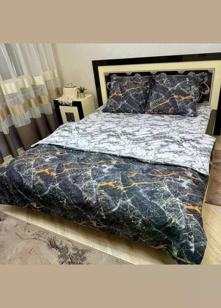 Комплект постельного белья Мармур простыня на резинке двуспальная 180x200х20/70х70 см Черный (32400279)