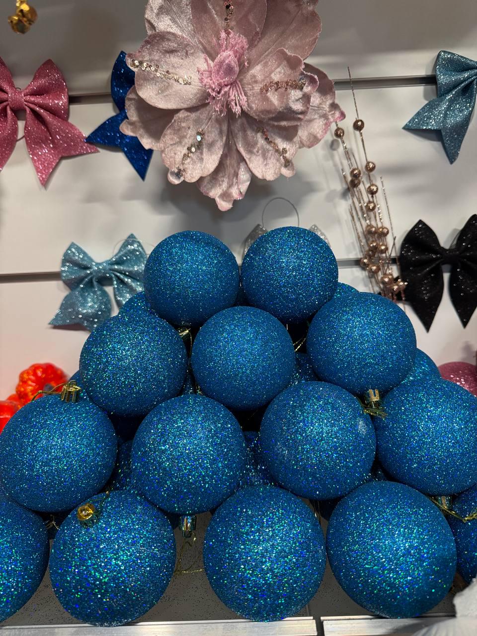 Куля новорічна глітер 100 мм Аквамарин (y0012) - фото 2