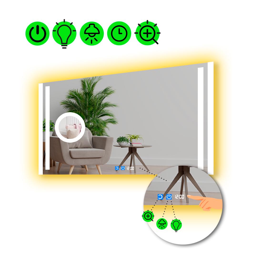 Зеркало с LED подсветкой Mirta с двумя сенсорами и линзой с подсветкой 80x70 см (8776870)