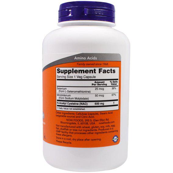 Ацетилцистеїн NOW Foods N-Acetylcysteine 600 мг 250 Veg Caps - фото 2