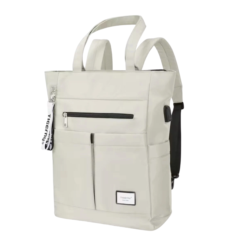 Сумка-рюкзак для ноутбука Tigernu городской женский 15,6" водостойкий с USB разъемом 15,6" Бежевый (T-S8632)