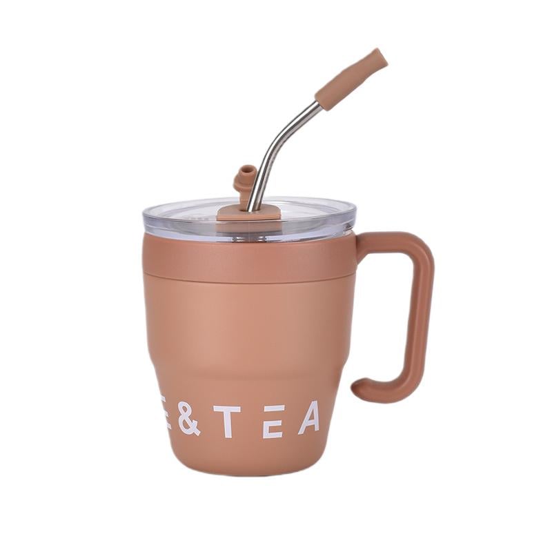 Термочашка для напитков Coffee&Tea YIWU с металлической трубочкой 480 мл Коричневый (147-107-HP-14-23BR)