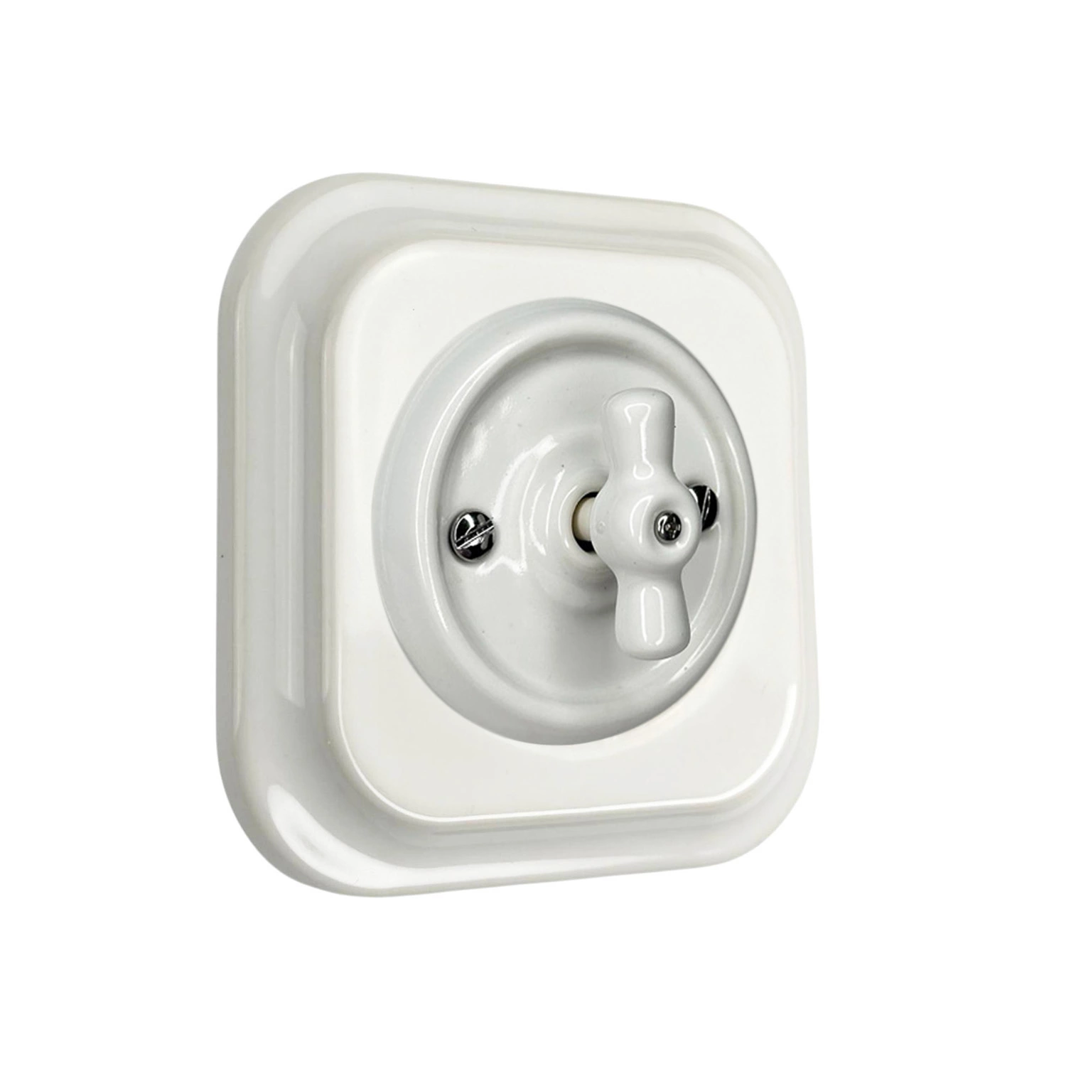 Ретро керамічний вимикач Keruida поворотний 2-клавішний прихованого монтажу з квадратною рамкою Білий