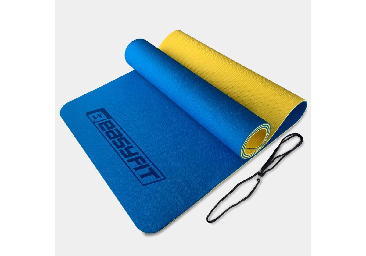 Коврик для йоги и фитнеса EasyFit TPE/TC двухслойный 6 мм Синий/Желтый (EF-1924-BEY)