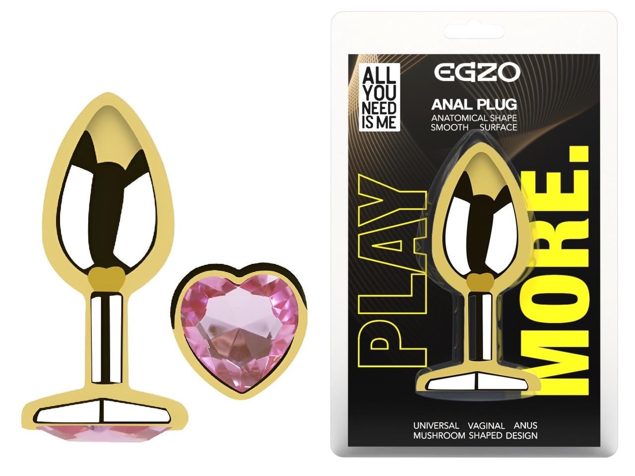 Анальная пробка с кристаллом EGZO Gold Heart Plug Pink M (2897668928)