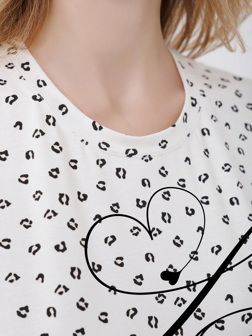 Пижама женская Roksana футболка/мини-шорты леопардовый принт L Белый (1759/16171) - фото 4 Пижама женская Roksana футболка/мини-шорты леопардовый принт L Белый (1759/16171) - фото 4