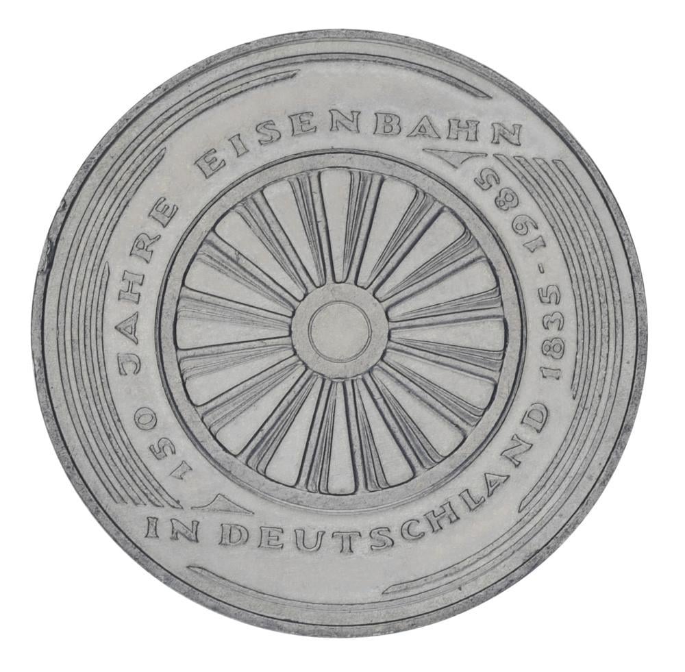 Коллекционная монета Германия 5 марок 1985 VF-AU 150 лет железным дорогам (М21106)