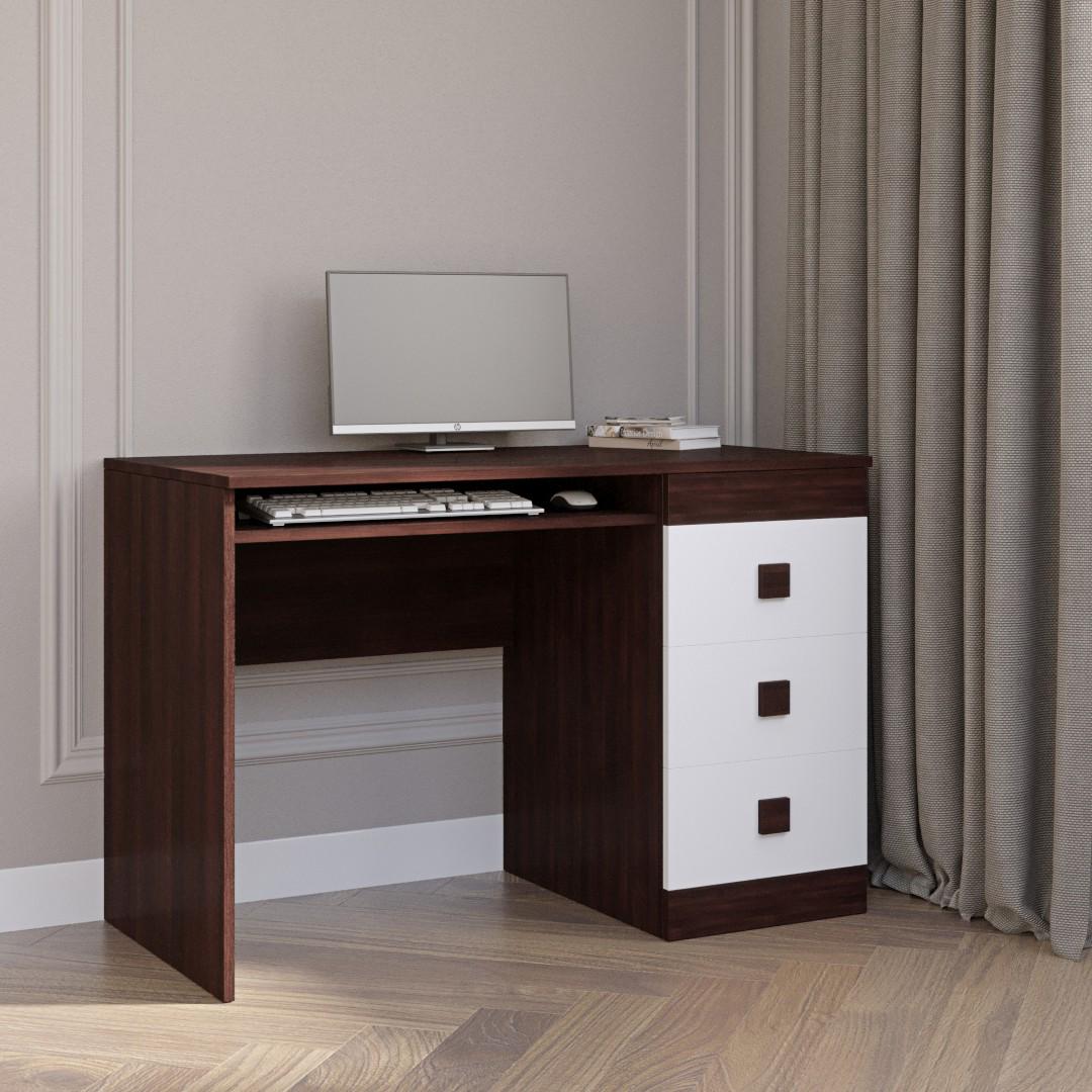 Комп'ютерний стіл Everest Соната тумба права з шухлядами та полицею для клавиатури 1100х550х755 мм Венге темний/Білий (11285) - фото 2 Комп'ютерний стіл Everest Соната тумба права з шухлядами та полицею для клавиатури 1100х550х755 мм Венге темний/Білий (11285) - фото 2