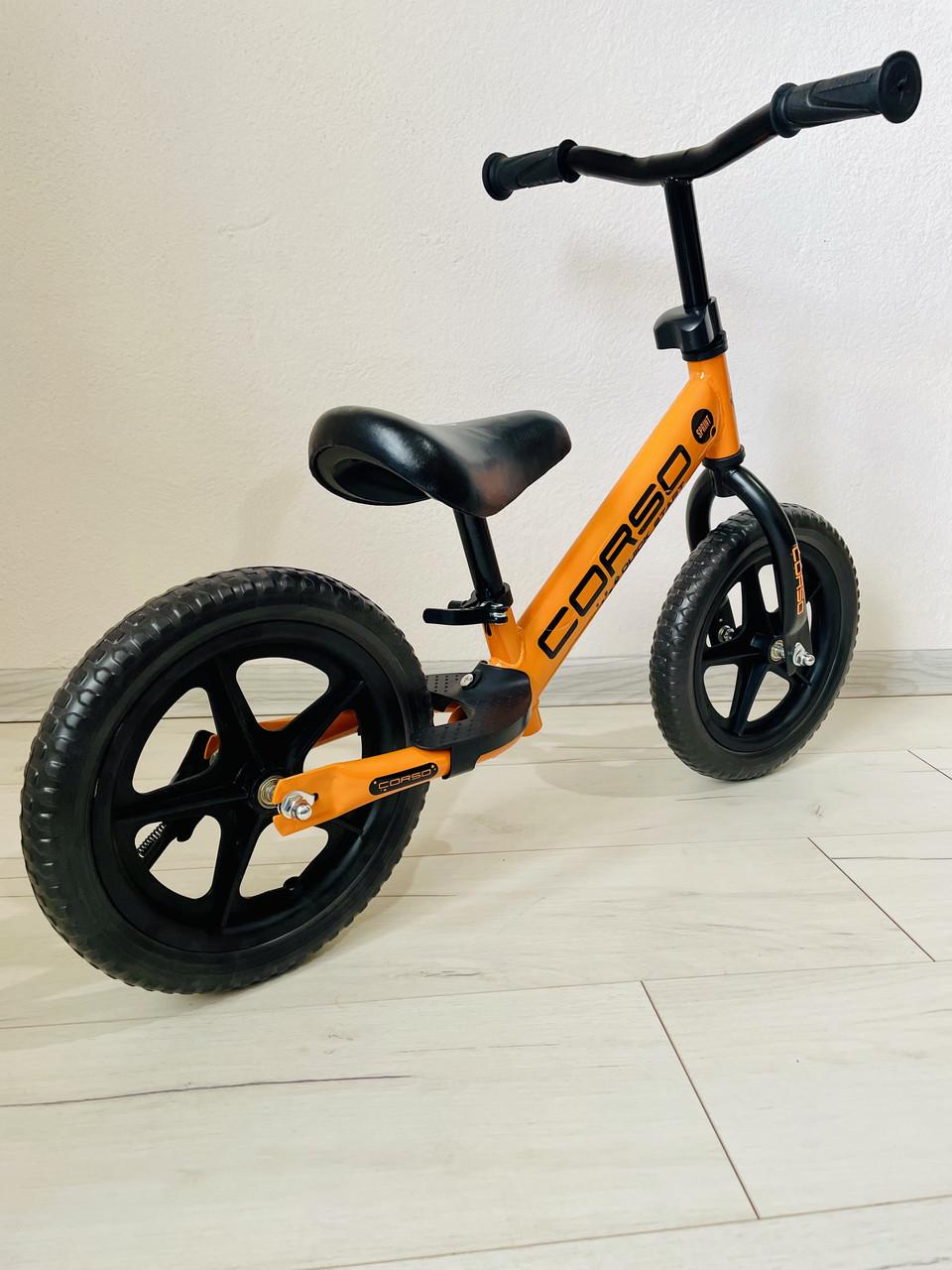 Велобег CORSO SPRINT стальная рама колесо 12 EVA пена подставка для ног в коробке Оранжевый - фото 4