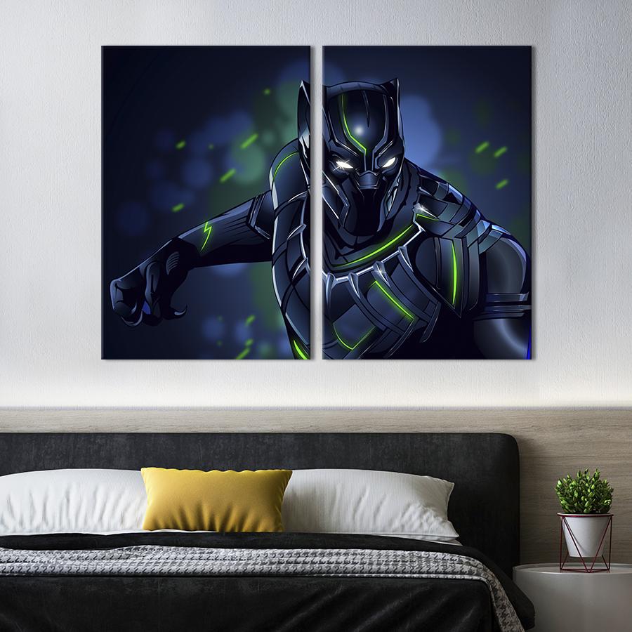 Настенный декор диптих картина на холсте для интерьера Чёрная пантера 71x51 см (666-2)