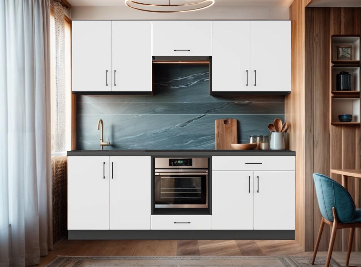 Кухня со столешницей Tobi Sho Optima -К8 готовая 2,2 м Белый/Белый корпус Антрацитовый