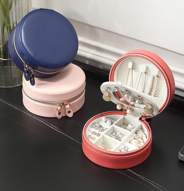 Шкатулка для украшений круглая с зеркальцем на молнии 11х5 см Синий (ШДД-19-1) - фото 2