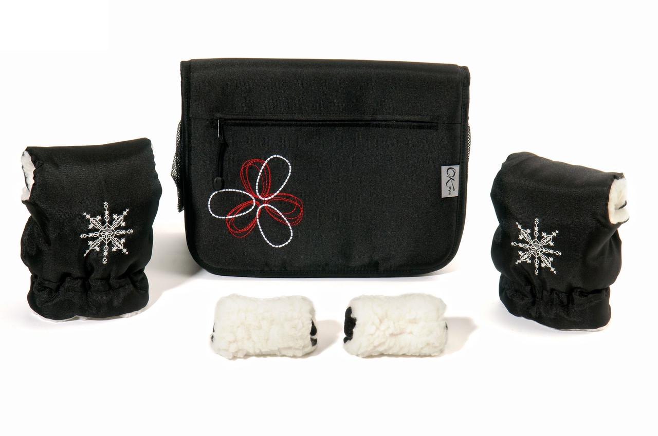 Комплект сумка и рукавички на коляску Ok Style Цветок Бело-красный